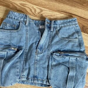 Blue Denim Mini Skirt with Pockets